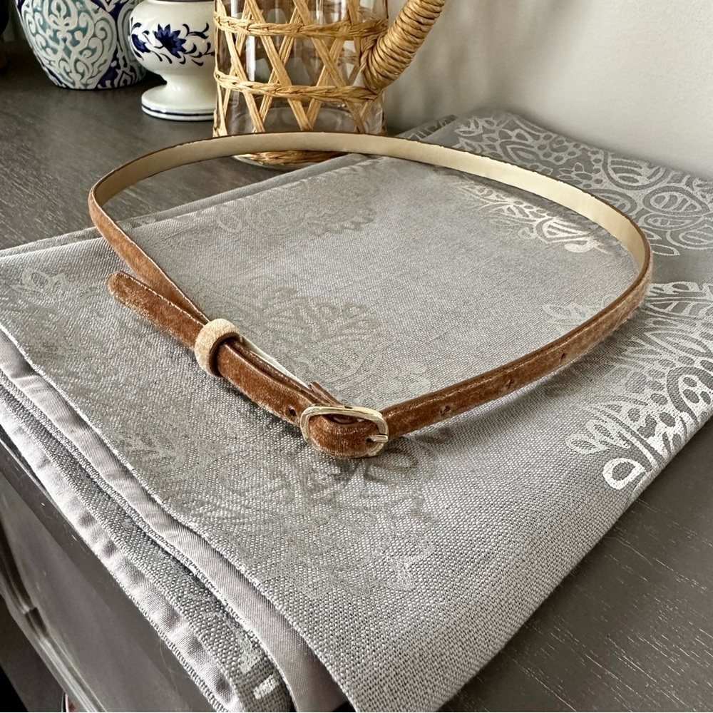 Elegant Velvet Tan Slim Belt - Size M